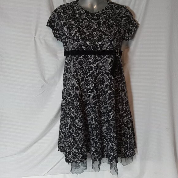 Y2K Black Faux Lace Jersey Knit Girls Size 14 Dress Stretch Goth Party George - Picture 1 of 13